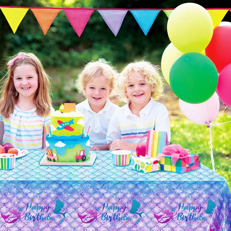 DaiUni 1PCS Mermaid Birthday Tablecloth for Birthday Party Decoration  Plastic Disposable Rectangle Table Cover for Kids Girls Party Supplies  54"" x 108"" - Image 5